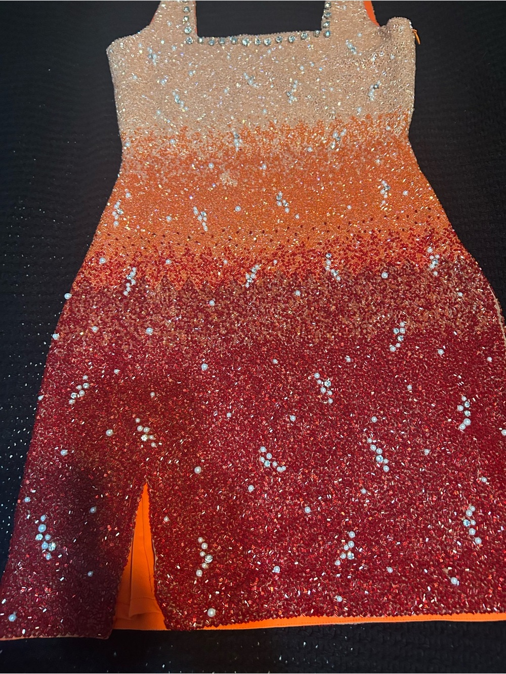 Clio Peppiat Sparkling Ombre Mini Dress in Red Orange - Picture 3 of 11
